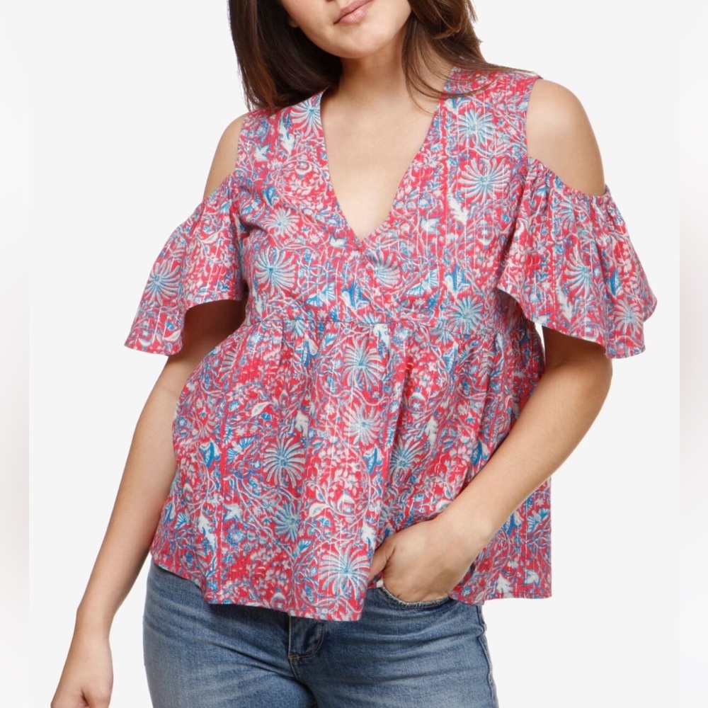 Lucky Brand Floral Cold Shoulder Peplum Top